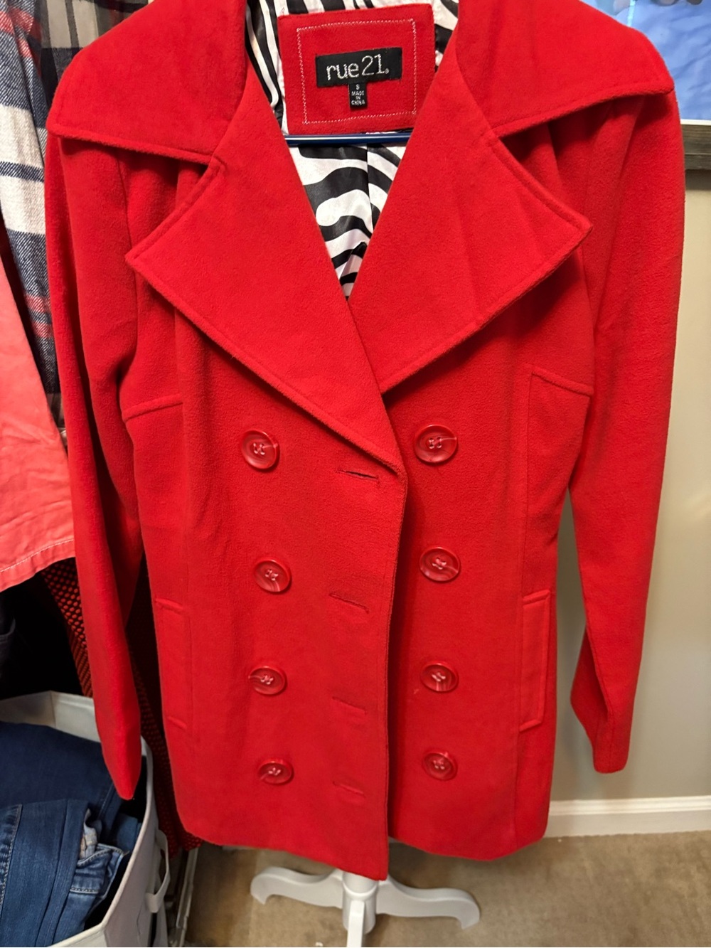 Rue21 Bright Red Double-Breasted Peacoat
